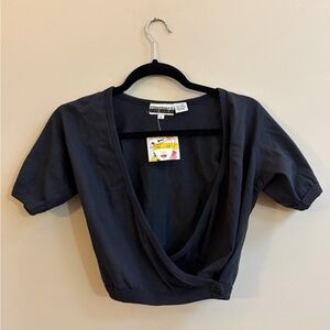 Contempo Casuals Vintage 90s Button Front Wrap Shirt Short Sleeve Crop Top w Tag